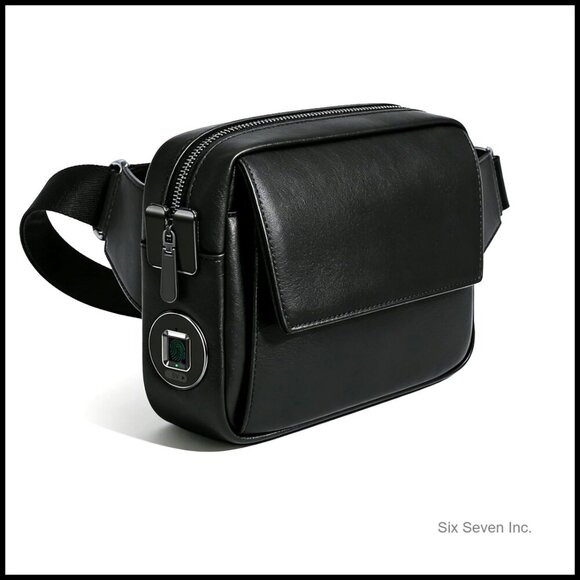 Other - Genuine Leather Crossbody Bag with Fingerprint Lock Anti-Theft Sling Multiple